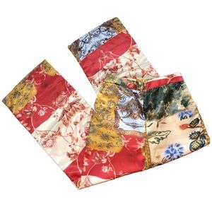 Wide Leg Patchwork Satin Pants in Red and Multi